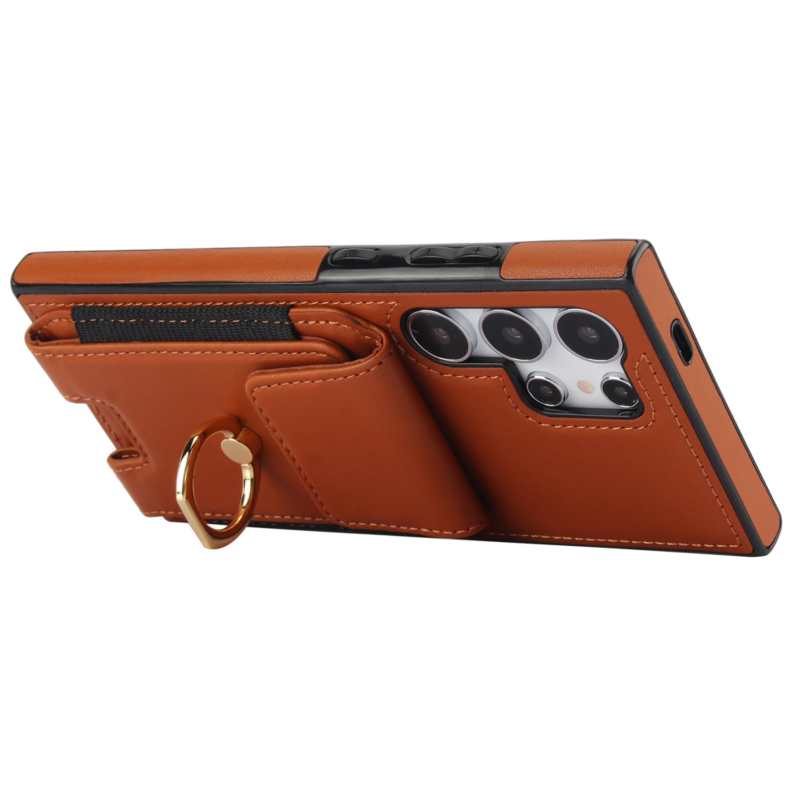 For Samsung Galaxy S24 Ultra Case with Ring Kickstand Leather Coated TPU Phone Cover For Samsung Galaxy S24 Ultra Case with Ring Kickstand Leather Coated TPU Phone Cover